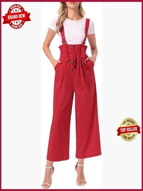 Wide Leg Overalls Jumpsuit with Belted High Waist Suspenders